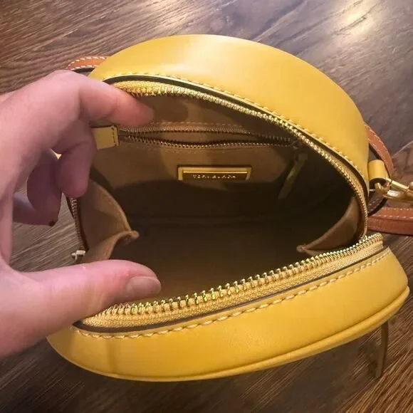 Tory Burch T Monogram Perforated Leather Circle Moon Bag, Golden Sunset, VGUC - Picture 11 of 12